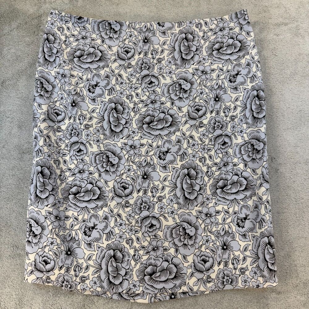 Ann Taylor Factory Floral Pencil Skirt Women’s 14 Black White Lined Stretch